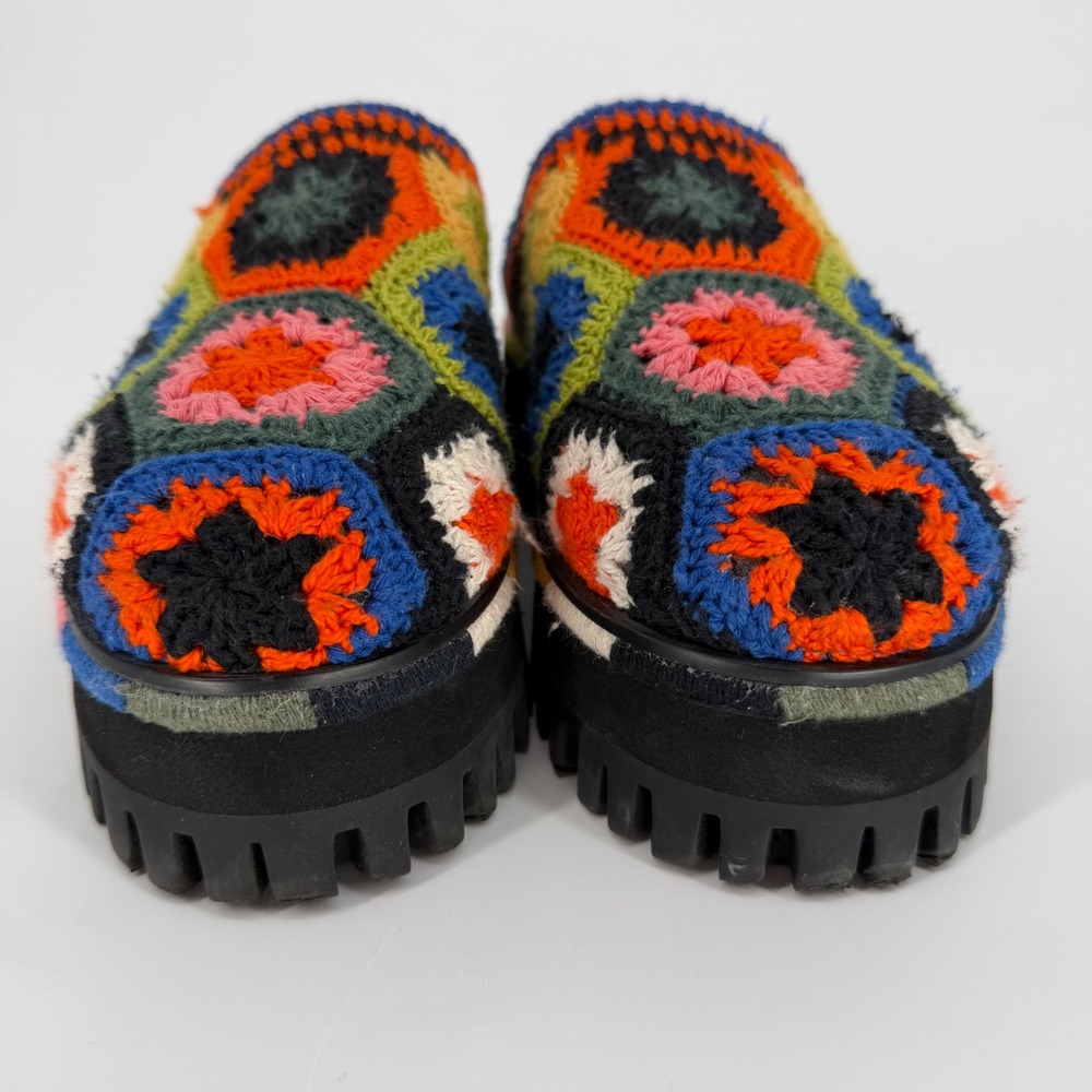 FARM RIO BLACK COLORFUL CROCHET PLATFORM MULES SIZE 8 GRANNY SQUARE BOHO HIPPIE - Picture 4 of 13